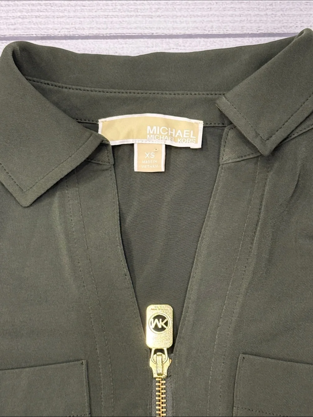 Michael Kors Olive Zip Front Tie Waist Shirt Dress XS